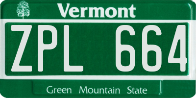 VT license plate ZPL664