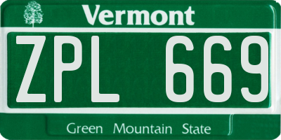 VT license plate ZPL669