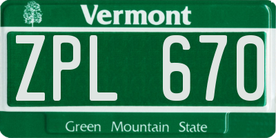 VT license plate ZPL670