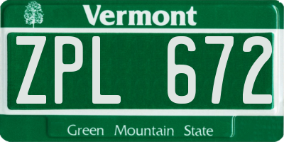 VT license plate ZPL672