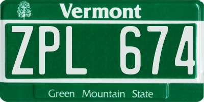 VT license plate ZPL674