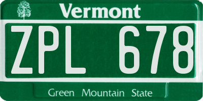 VT license plate ZPL678