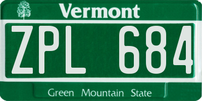VT license plate ZPL684