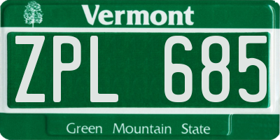 VT license plate ZPL685