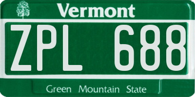 VT license plate ZPL688