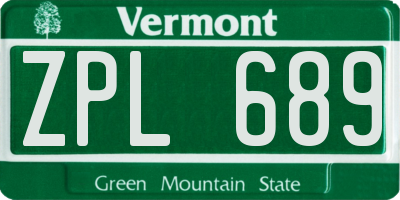 VT license plate ZPL689
