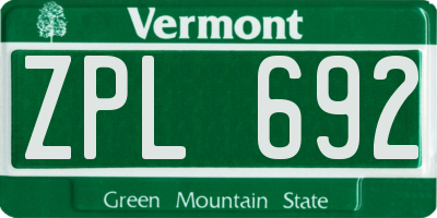 VT license plate ZPL692