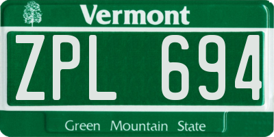 VT license plate ZPL694