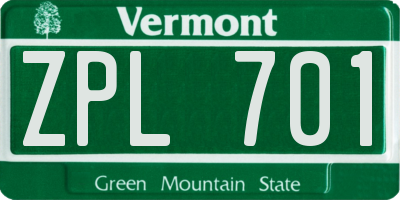 VT license plate ZPL701