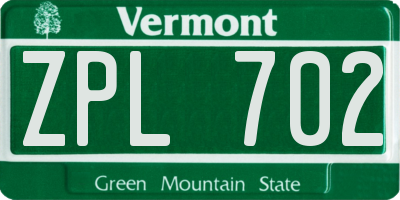 VT license plate ZPL702