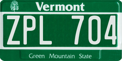 VT license plate ZPL704