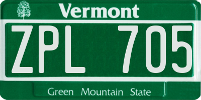 VT license plate ZPL705