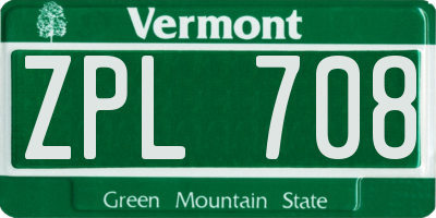 VT license plate ZPL708