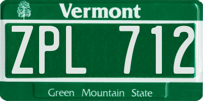 VT license plate ZPL712