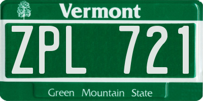 VT license plate ZPL721