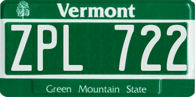 VT license plate ZPL722