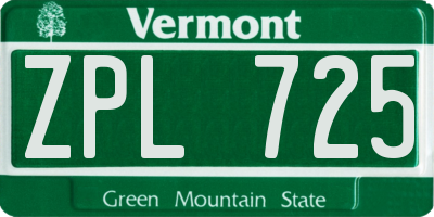 VT license plate ZPL725