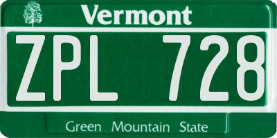 VT license plate ZPL728