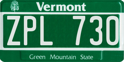 VT license plate ZPL730