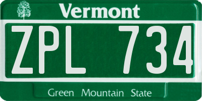 VT license plate ZPL734