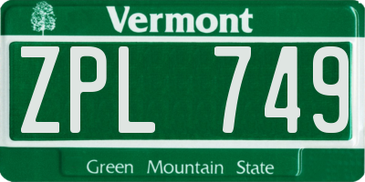 VT license plate ZPL749
