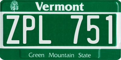 VT license plate ZPL751