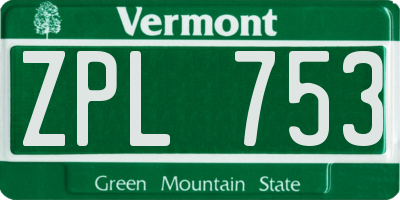 VT license plate ZPL753