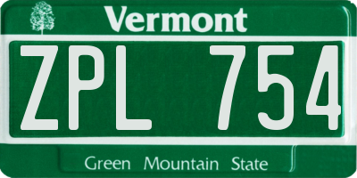 VT license plate ZPL754