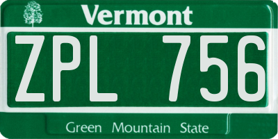 VT license plate ZPL756