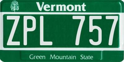 VT license plate ZPL757