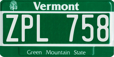 VT license plate ZPL758