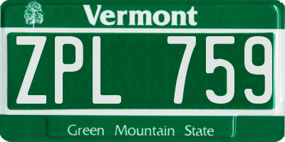 VT license plate ZPL759