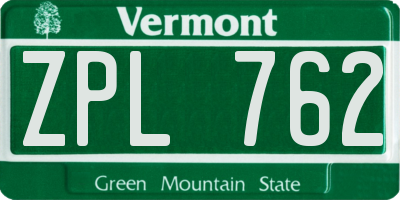 VT license plate ZPL762