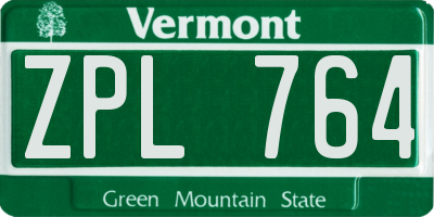 VT license plate ZPL764