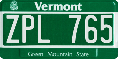VT license plate ZPL765