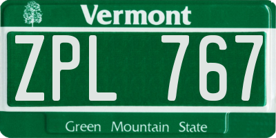 VT license plate ZPL767