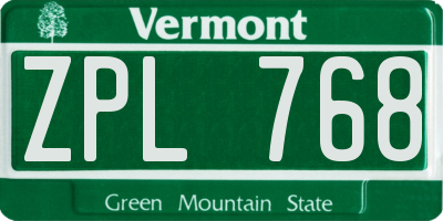 VT license plate ZPL768