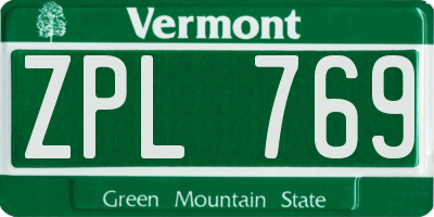 VT license plate ZPL769