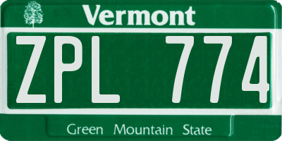 VT license plate ZPL774