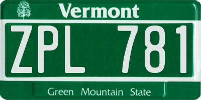 VT license plate ZPL781