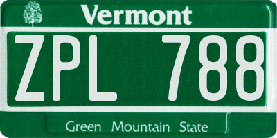 VT license plate ZPL788