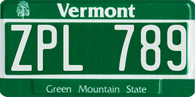 VT license plate ZPL789