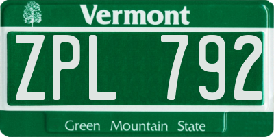 VT license plate ZPL792
