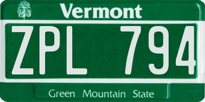 VT license plate ZPL794
