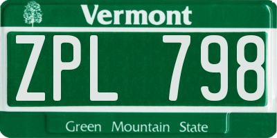 VT license plate ZPL798