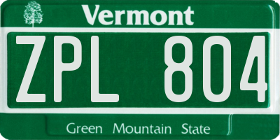 VT license plate ZPL804
