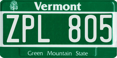 VT license plate ZPL805