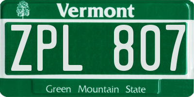 VT license plate ZPL807