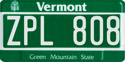 VT license plate ZPL808