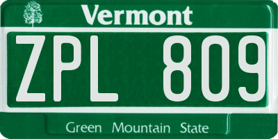 VT license plate ZPL809